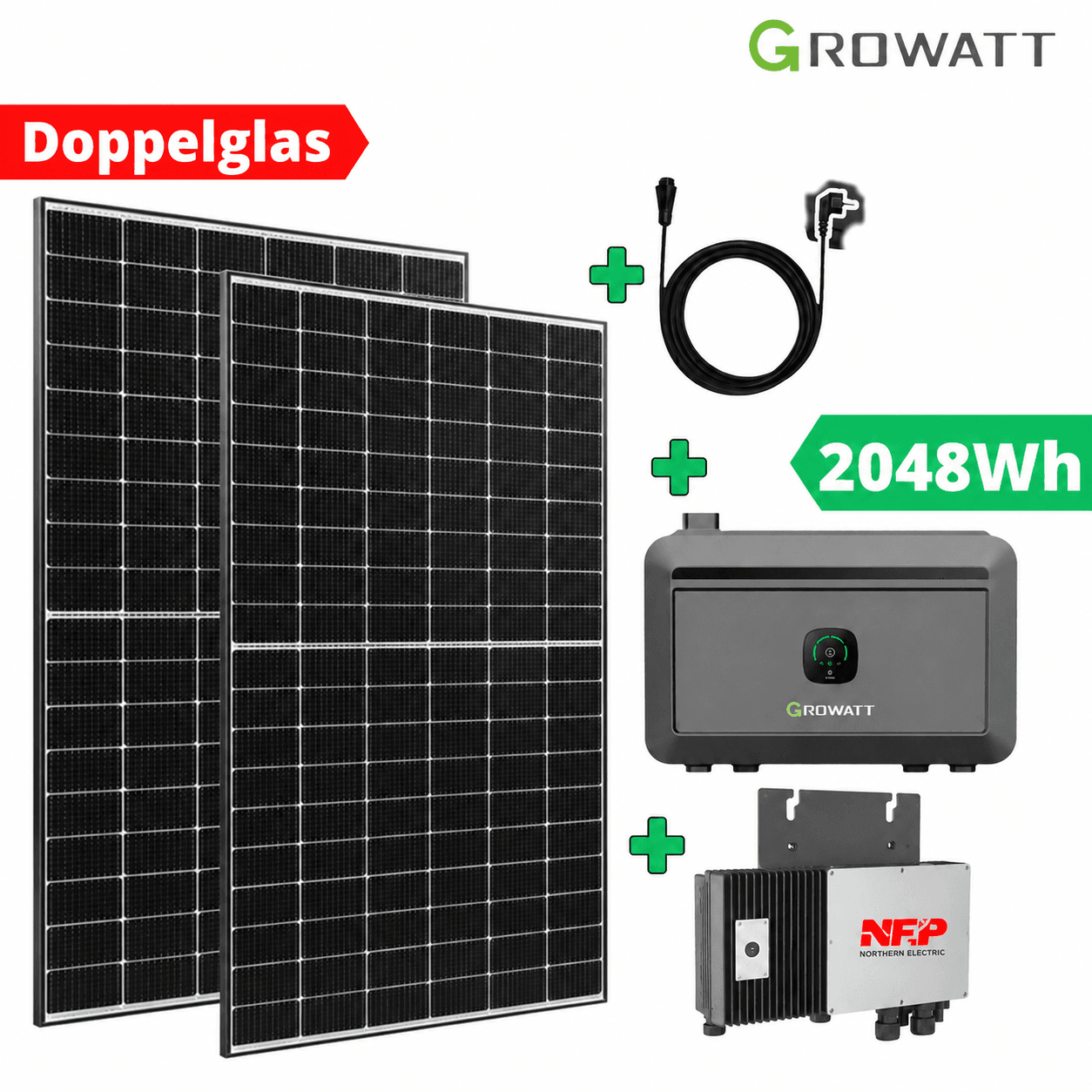 0821e553-a259-4393-9dfc-a43132a641a3 Balkonkraftwerk mit Speicher 1215 Watt & 2 kWh Growatt NOAH 2000 | Plug & Play Schweiz (Kopie) – Bild 1