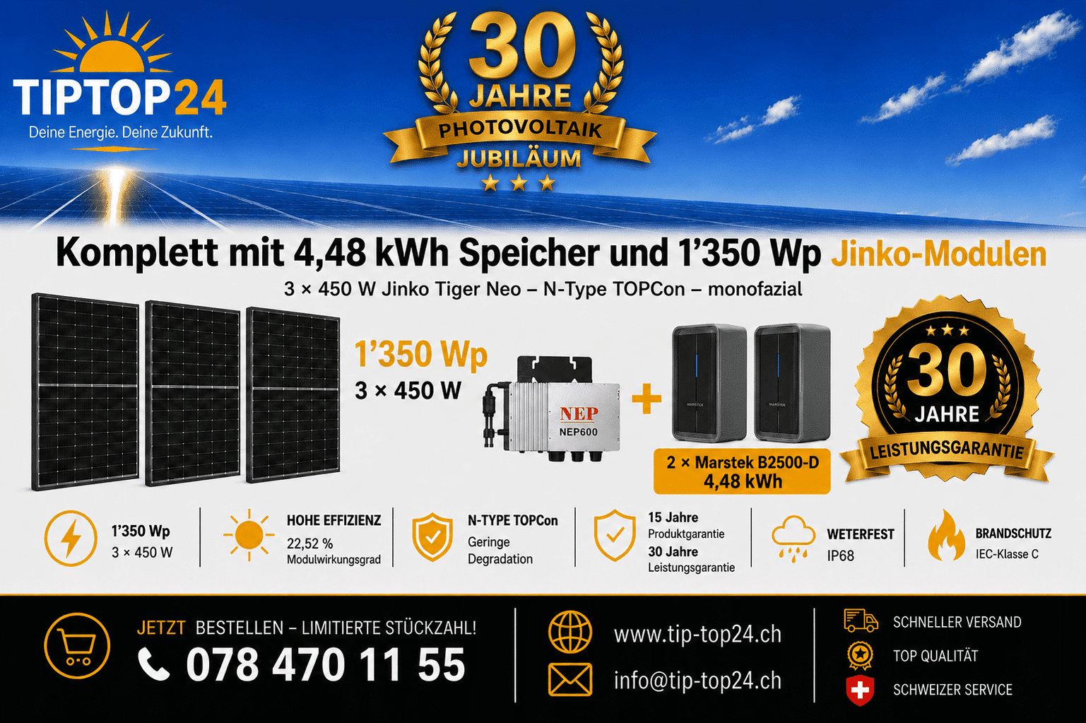 3mal450monomit44kw Balkonkraftwerk 600 W / 1350 Wp mit 4,48-kWh-Speicher – Bild 1