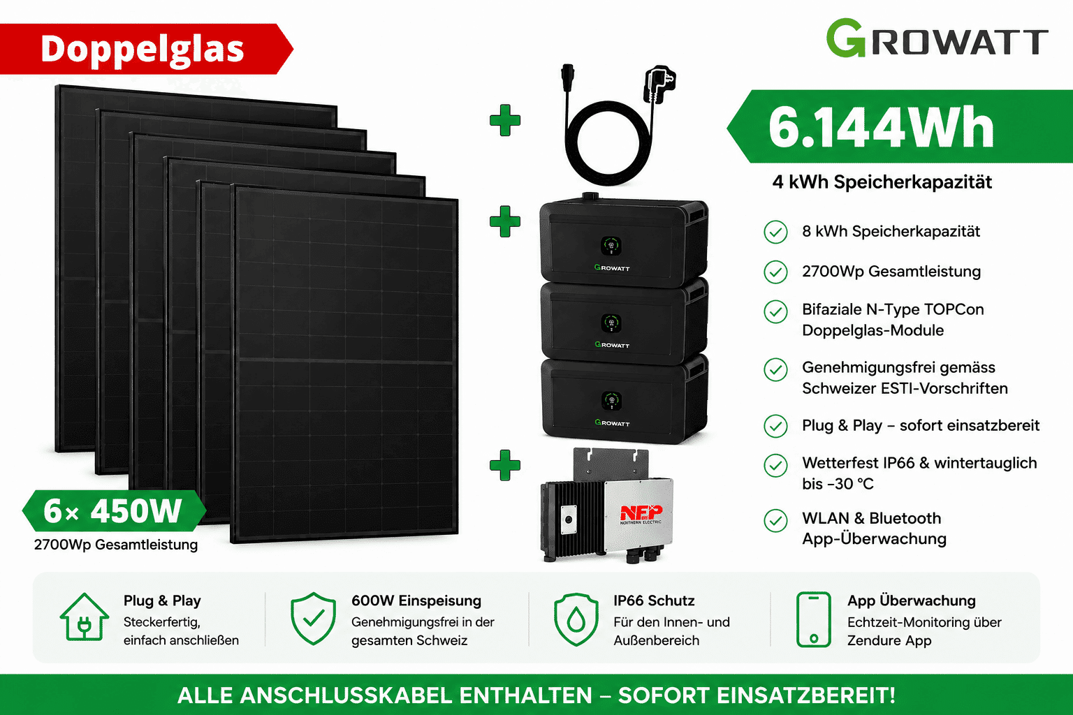 6Solarmodule6Wh-Speicher Steckerkraftwerk mit 6 KW Speicher und 6 Solarmodulen – Bild 1