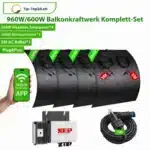 Flexibles Balkonkraftwerk 960/600 W – 4 × 240 W mit NEP 600 und 5 m Kabel