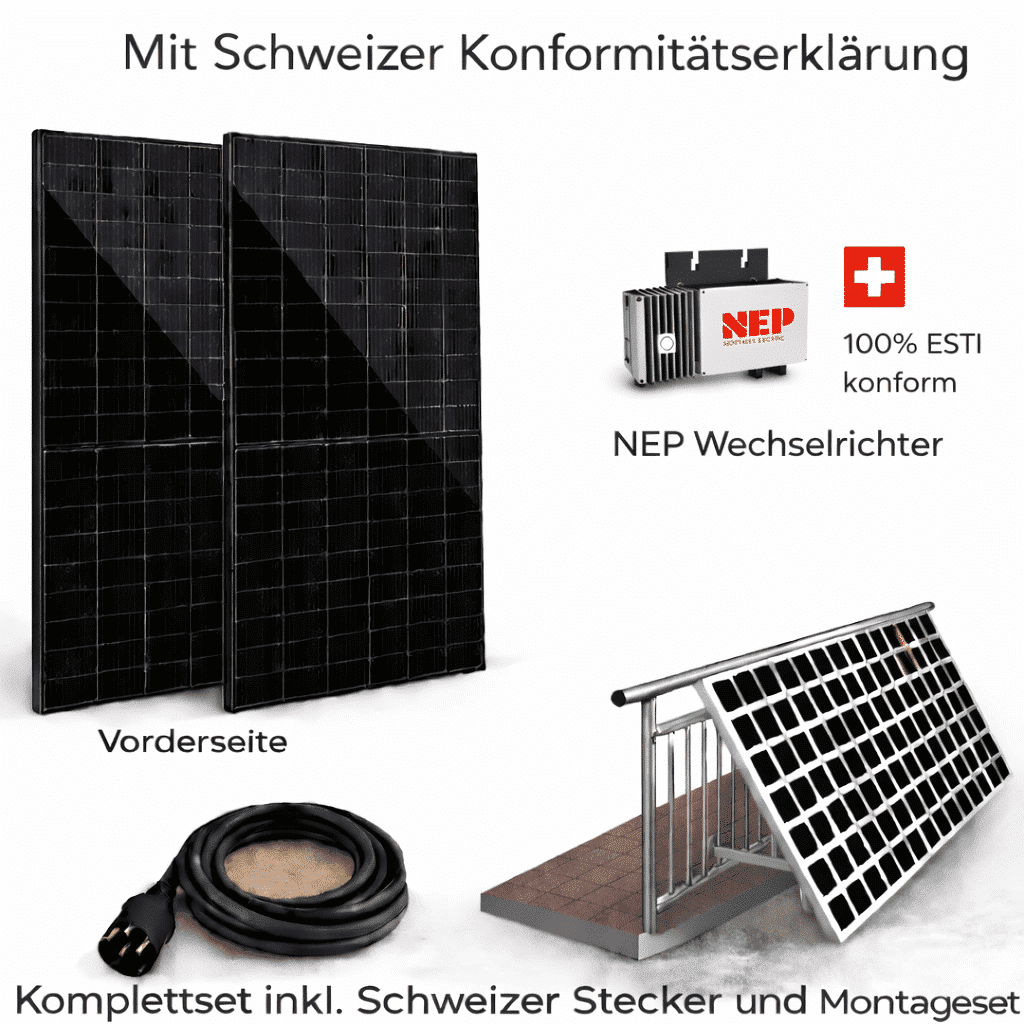 Kompletset-mit-Balkonhalterung Balkonkraftwerk bifacial, 910 Watt mit 2kwh Speicher, komplett inkl. Halterungen. – Bild 1