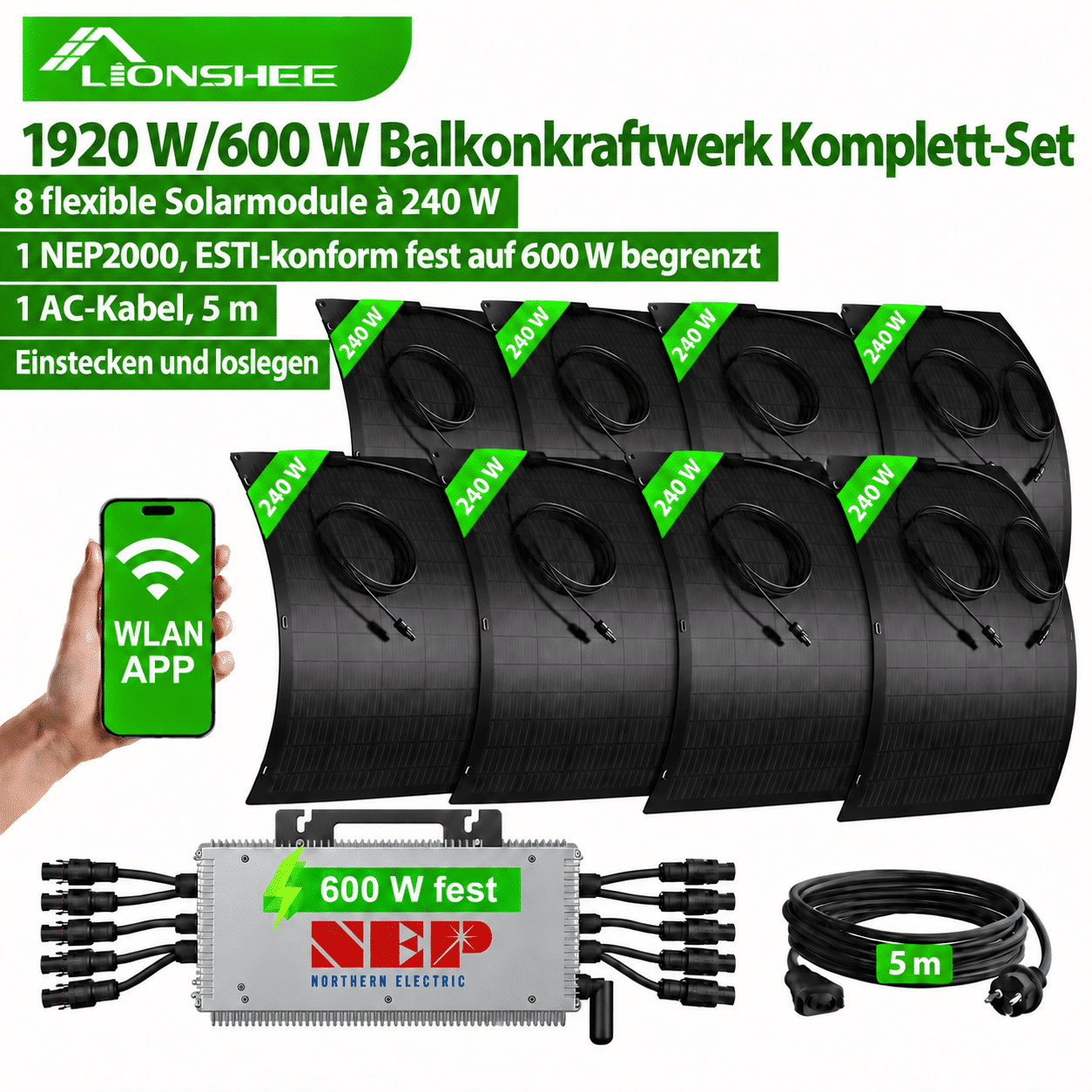 codex-clipboard-62f419ec-608f-42bd-8e61-7dee0c44e709 leichtes Balkonkraftwerk 1920/600 W – 8 × 240 W, NEP 2000 und 5 m Kabel – Bild 1